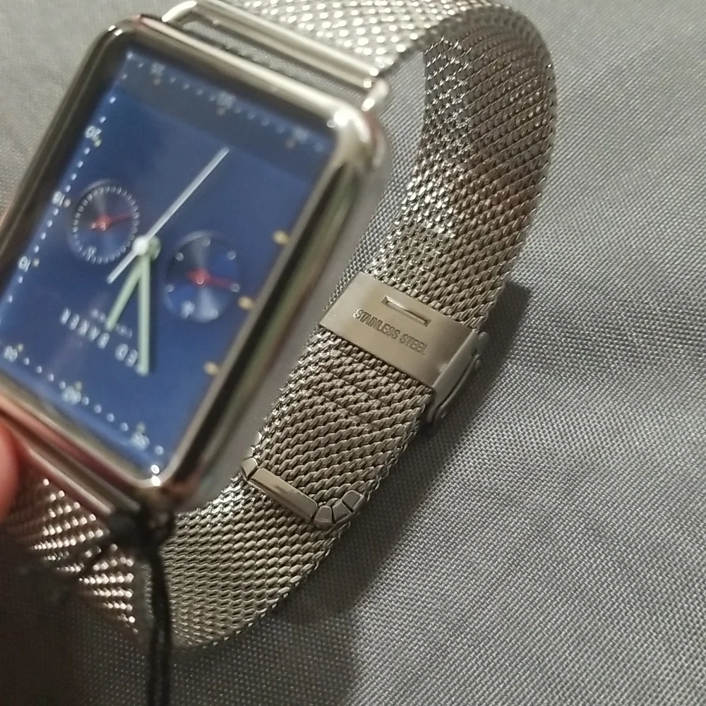 💕TED BAKER LONDON💕 Issaac Rectangular Mesh Watch Silver Blue Face Plate NWT